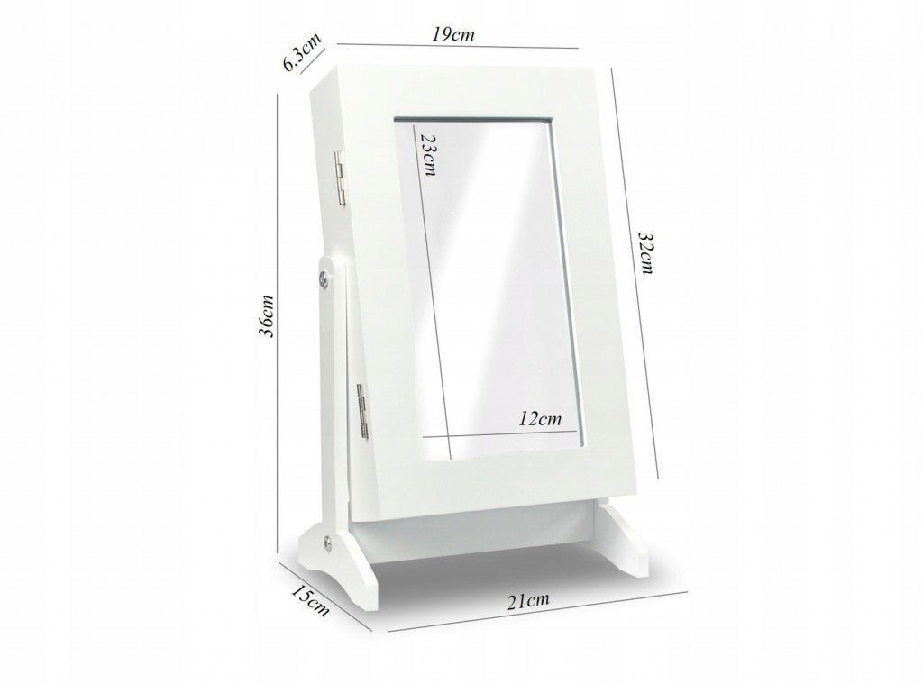Dulapior de toaleta cu oglinda si spatiu de depozitare bijuterii, 21x36x15cm, alb