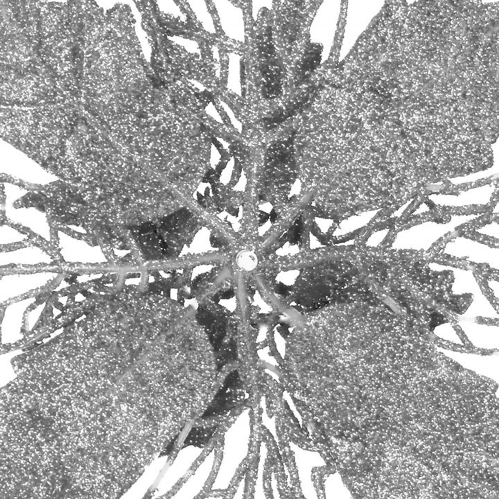 Set 10 ornamente pentru bradul de Craciun, stea Poinsettia, 16cm, argintiu