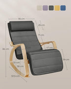 SONGMICS Scaun balansoar din lemn, suport picioare reglabil, maxim 150kg, 67x122x84 cm, gri inchis