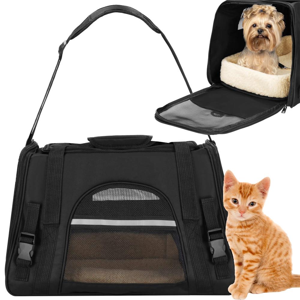 Geanta pentru transport animale mici-medii, pentru caine si pisica, cu saltea, 27x44x25 cm, negru
