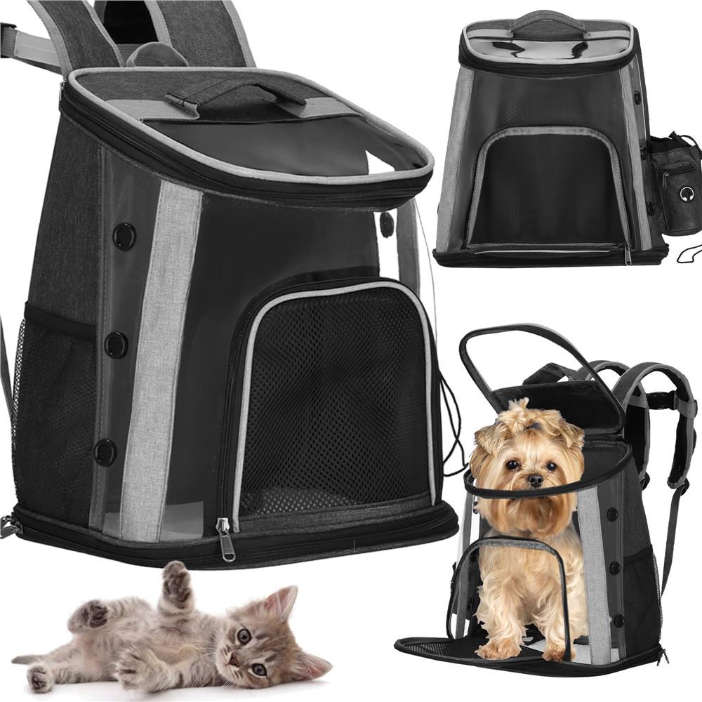 Rucsac transport animale talie mica-medie, maxim 15 kg, buzunare laterale, 38x34x26 cm, negru