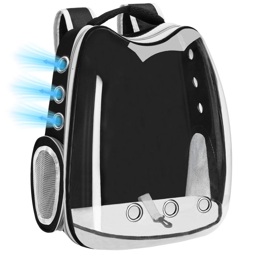 Rucsac transport animale talie mica-medie, maxim 12 kg, hublou panoramic transparent, buzunare laterale, negru