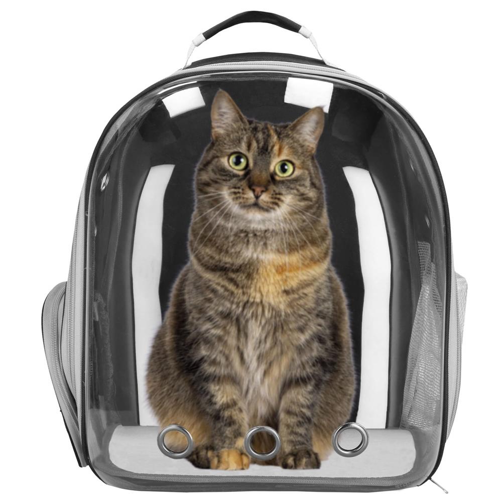Rucsac transport animale talie mica-medie, maxim 12 kg, hublou panoramic transparent, buzunare laterale, gri