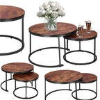 Set 2 mese pentru cafea suprapozabile, cadru otel, 70x70x47 cm si 50x50x40 cm, maro