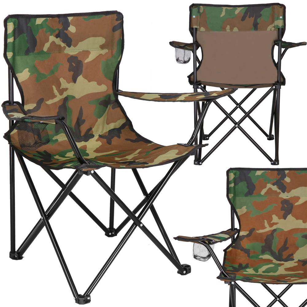 Scaun pliabil camping sau pescuit, suport pahar, 80x40x45cm, camuflaj