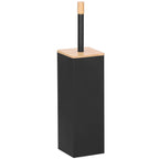 Perie WC cu rezervor detasabil si capac, din metal si bambus, 40 cm, negru