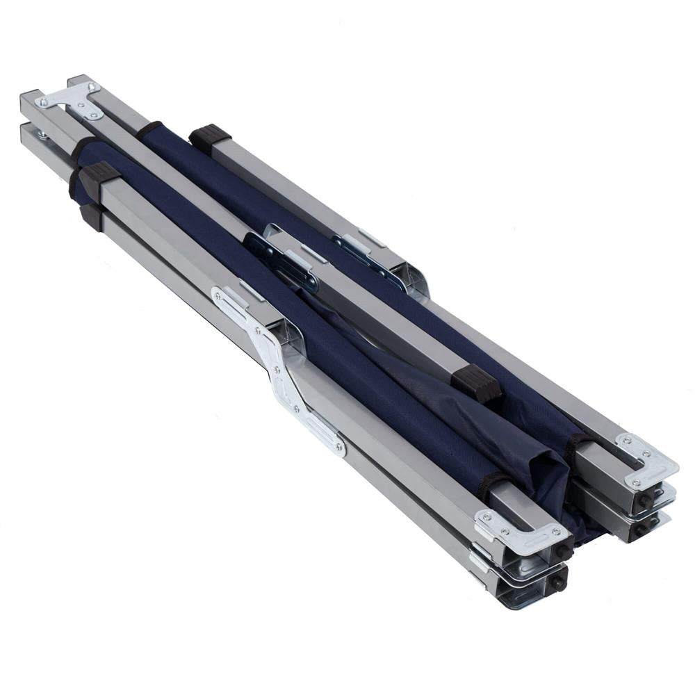 Pat pliant pentru camping, structura metalica, 190x74x42cm, 150kg, albastru marin