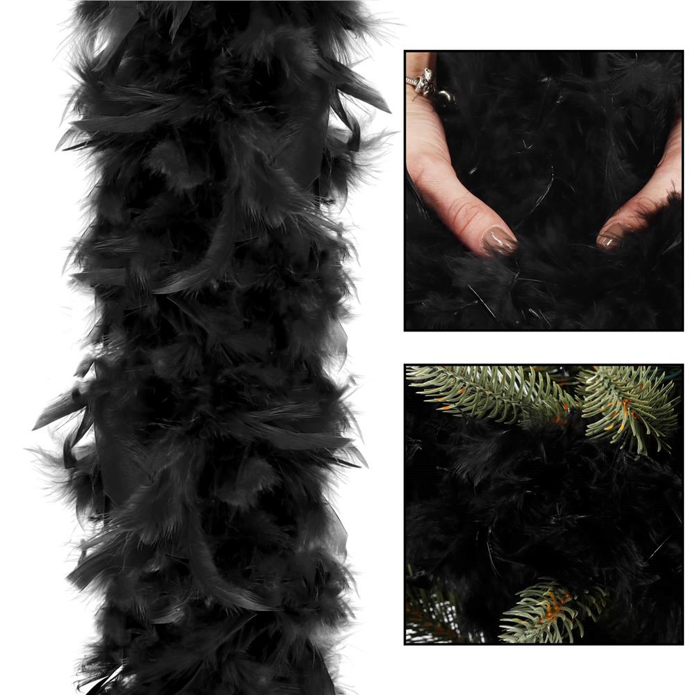 Ghirlanda pentru decor sau bradul de Craciun, model puf si pene, negru, 180cm