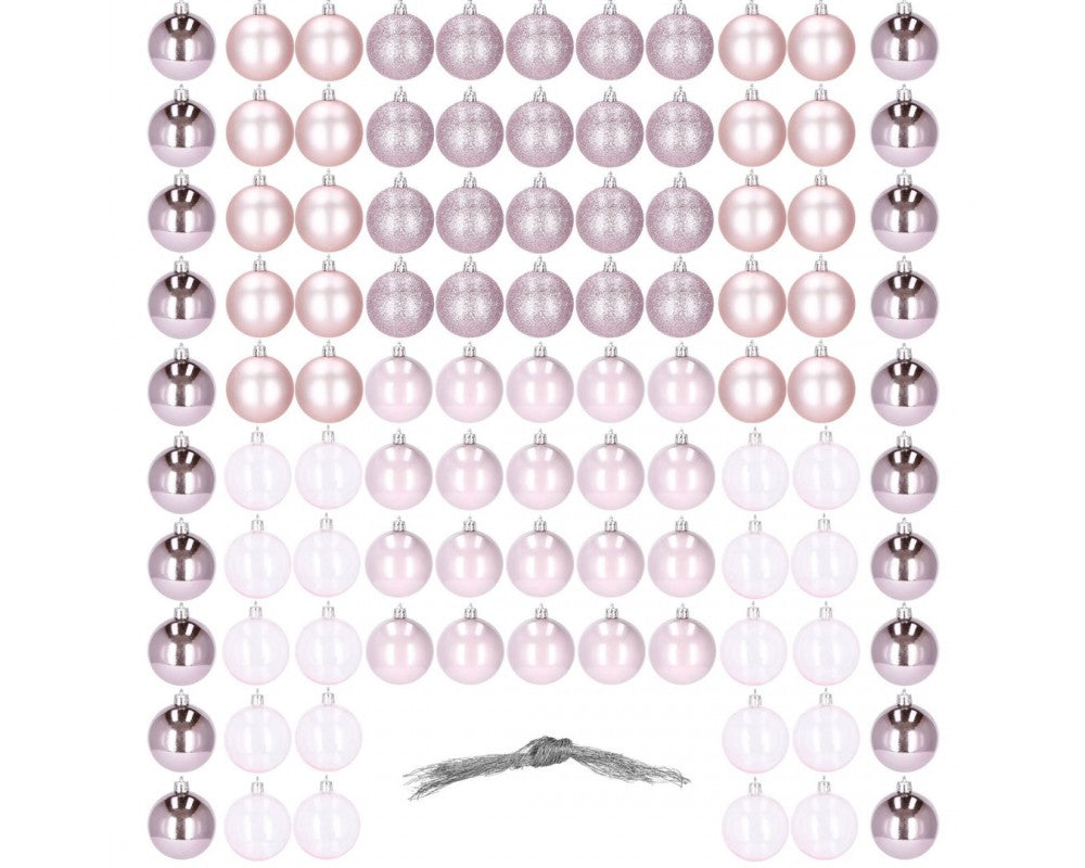 Set globuri de Craciun, 100 bucati, 6cm, roz