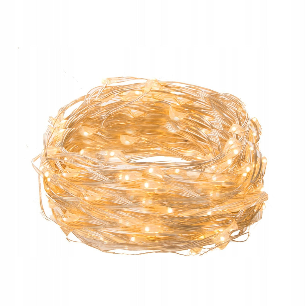 Instalatie lumina decorativa cu 100 LED-uri, 5m, cu alimentare pe baterii, iluminare galbena