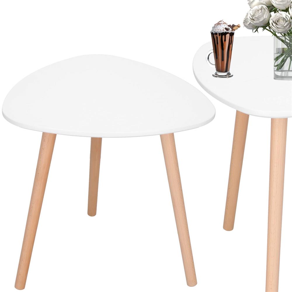 Masa de cafea, ovala, diametru 50 cm, inaltime 48 cm, Blat MDF, Picioare lemn, Alb