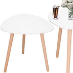 Masa de cafea, ovala, diametru 50 cm, inaltime 48 cm, Blat MDF, Picioare lemn, Alb