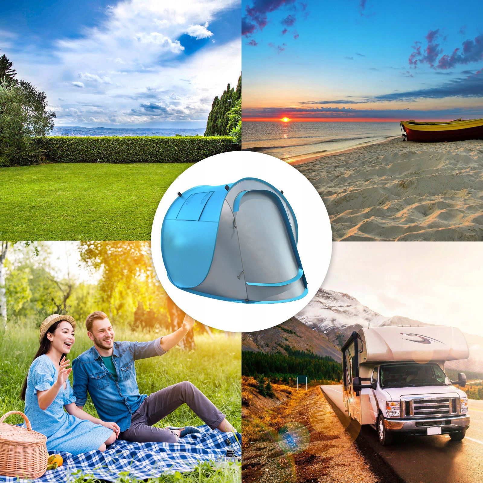 Cort plaja si picnic , protectie UV, 210x130x90 cm, albastru gri