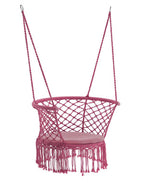 Scaun rotund tip leagan suspendat pentru casa sau gradina, cu franjuri, 150kg, cu perna, roz
