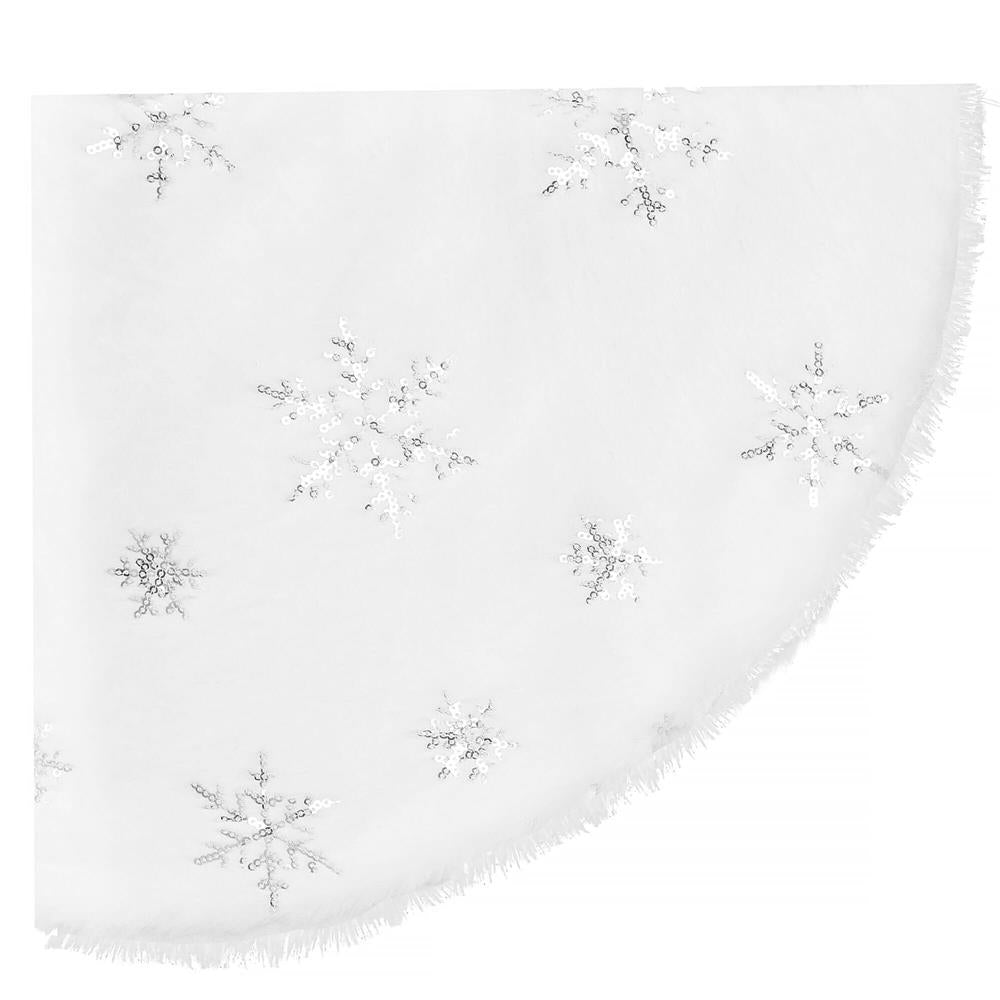 Covoras de pus sub bradul de Craciun, 90 cm, imitatie blana alba cu paiete argintii