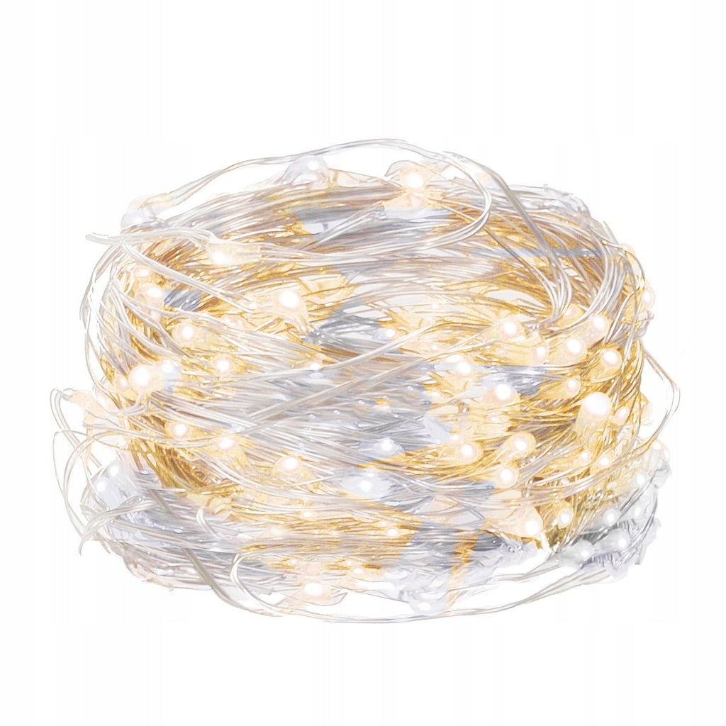 Instalatie lumina decorativa cu 100 LED-uri, 5m, cu alimentare pe baterii, iluminare alba
