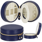 (DL) Cutie depozitare si organizare bijuterii, MDF, piele ecologica, 11 x 5cm, albastru marin