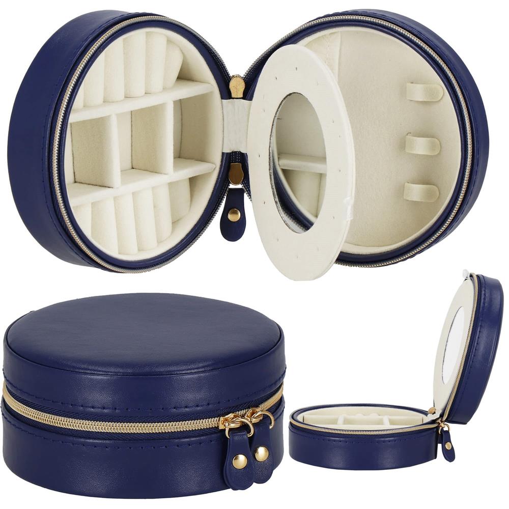 (DL) Cutie depozitare si organizare bijuterii, MDF, piele ecologica, 11 x 5cm, albastru marin