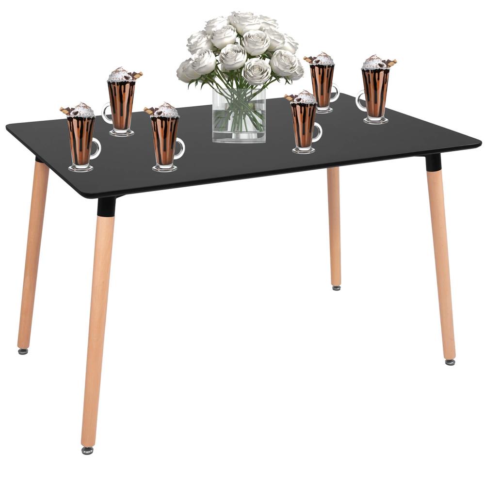 Masa dining bucatarie, dreptunghiulara, 120x80x74 cm, Blat MDF, Picioare lemn, Negru