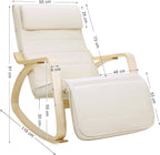 SONGMICS Scaun balansoar din lemn, suport picioare reglabil, maxim 150kg, 55x115x91cm, bej