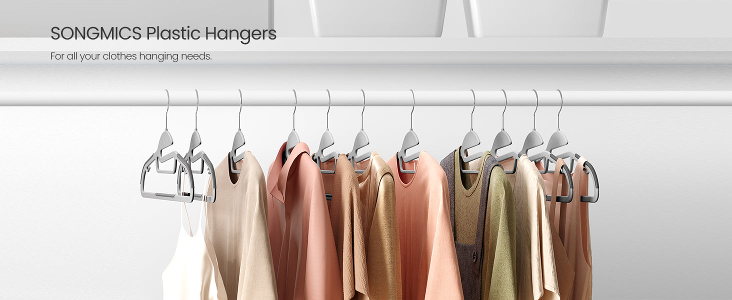 SONGMICS Set de 50 de umerase pentru haine, anti alunecare, bara de cravata si carlig pivotant, 42 cm, gri