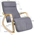 SONGMICS Scaun balansoar din lemn, suport picioare reglabil, maxim 150kg, 55x122x84cm, gri inchis