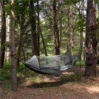 Hamac dublu din material parasuta 140x260cm, cu plasa de tantari si geanta transport, gri