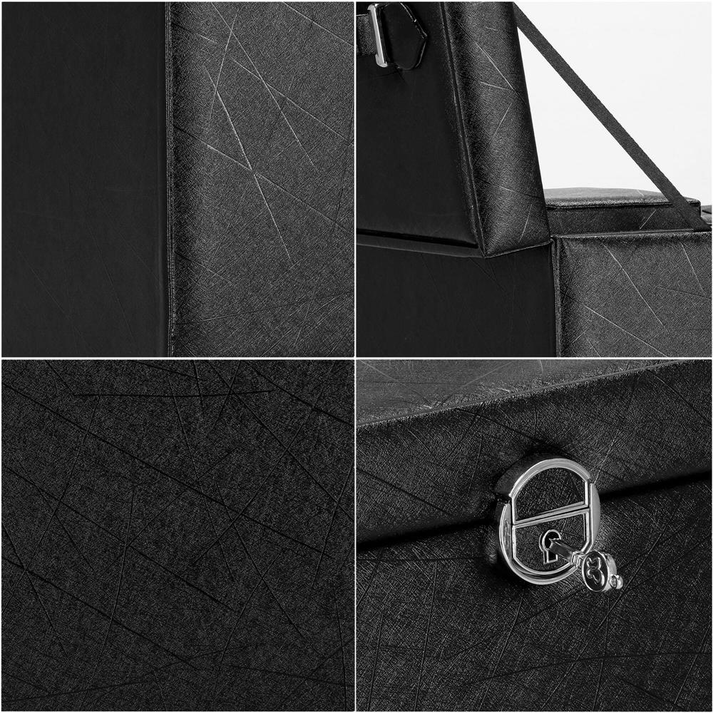 Cutie depozitare si organizare bijuterii, piele ecologica + velur, 26 x 21,5 x 19 cm, negru