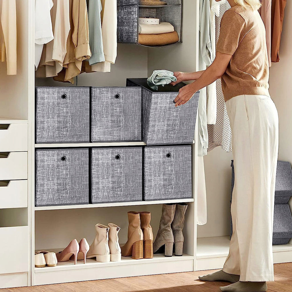 SONGMICS Set 6 cutii de depozitare, pliabile, din material textil, 30x30x30 cm, gri