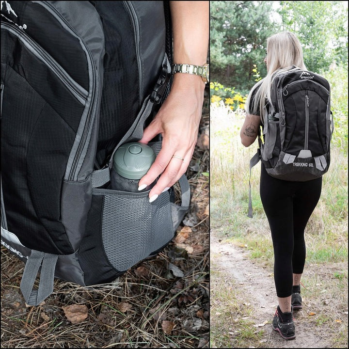 Rucsac tactic militar pentru drumetie, cu husa de ploaie, 60 litri, 25 kg, 60x43x22 cm, gri negru