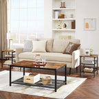 VASAGLE Set de 2 noptiere, cu cadru metalic, blat MDF, rafturi reglabile, 40x40x50cm, maro rustic