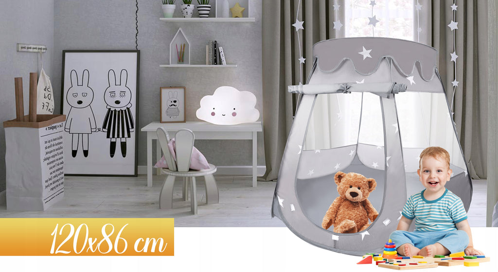 Tarc loc de joaca pentru copii sau bebe, material textil, gri, 120x120x86cm