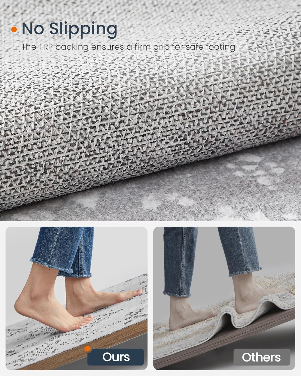 SONGMICS Covor decorativ antiderapant, stil boho, lavabil la masina, 120×170 cm, gri