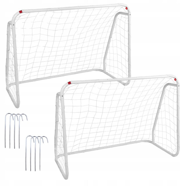 Set 2 porti de fotbal metalice, 96x124cm, profil 28mm, cu elemente de fixare
