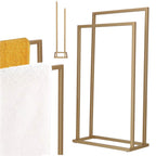 Suport metalic de baie pentru prosoape, cu 2 standuri, 86 cm, auriu mat
