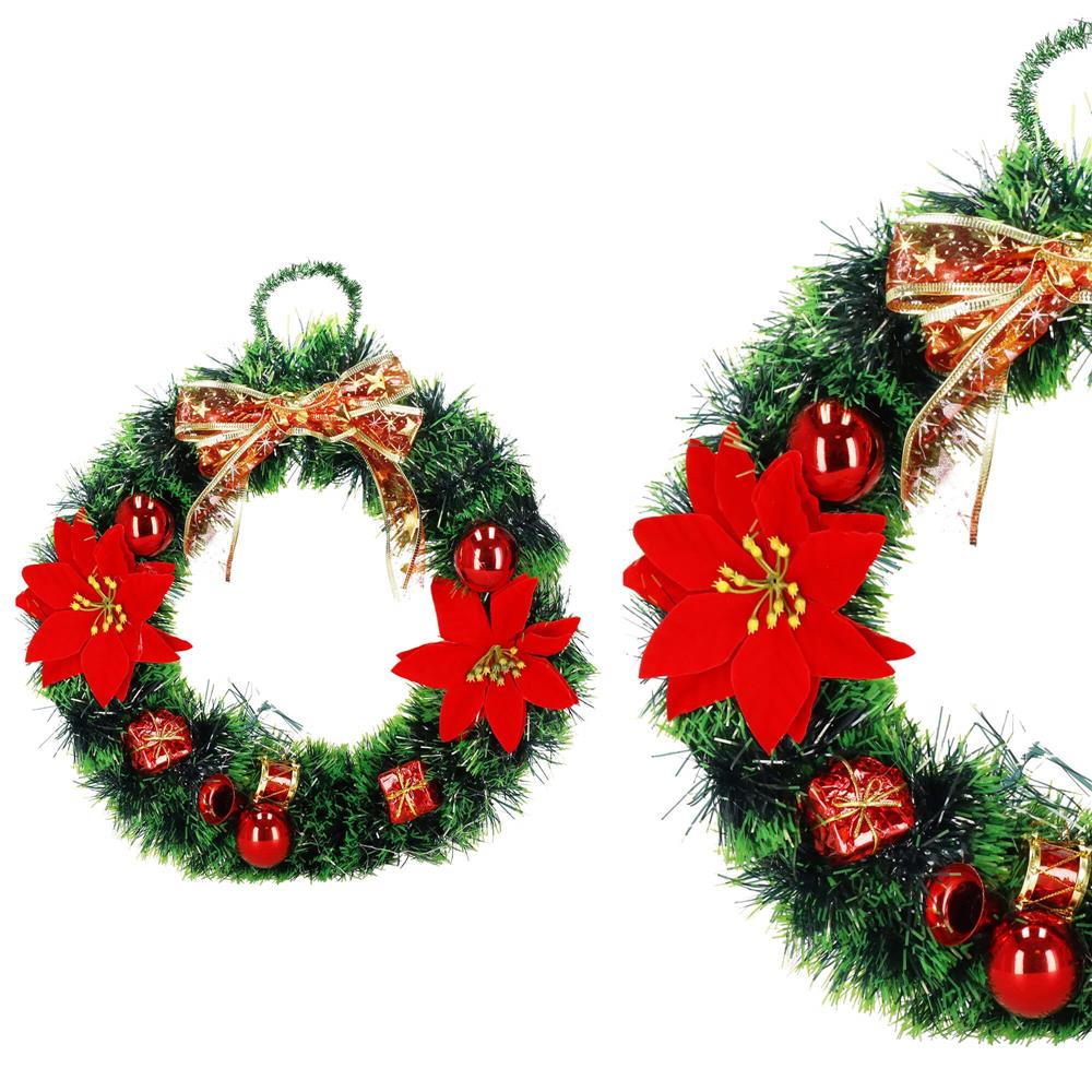 Coronita pentru Craciun, 35 cm, din brad artificial, cu decoratiuni, verde