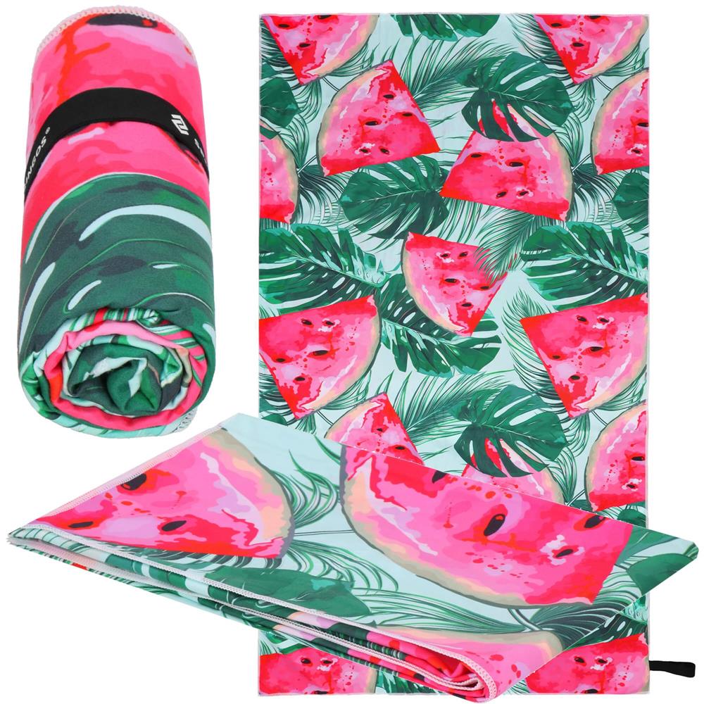 Prosop de plaja cu uscare de rapida, husa de transport, 90x180cm, model pepene verde