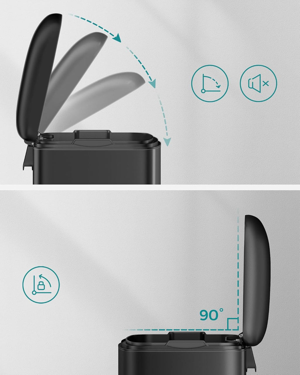 SONGMICS Cos de gunoi din otel, cu pedala si soft-close, galeata interioara, 30 litri, negru