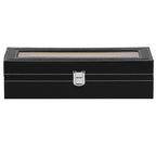 Cutie depozitare si organizare ceasuri, MDF, piele ecologica, 30x11x8cm, negru