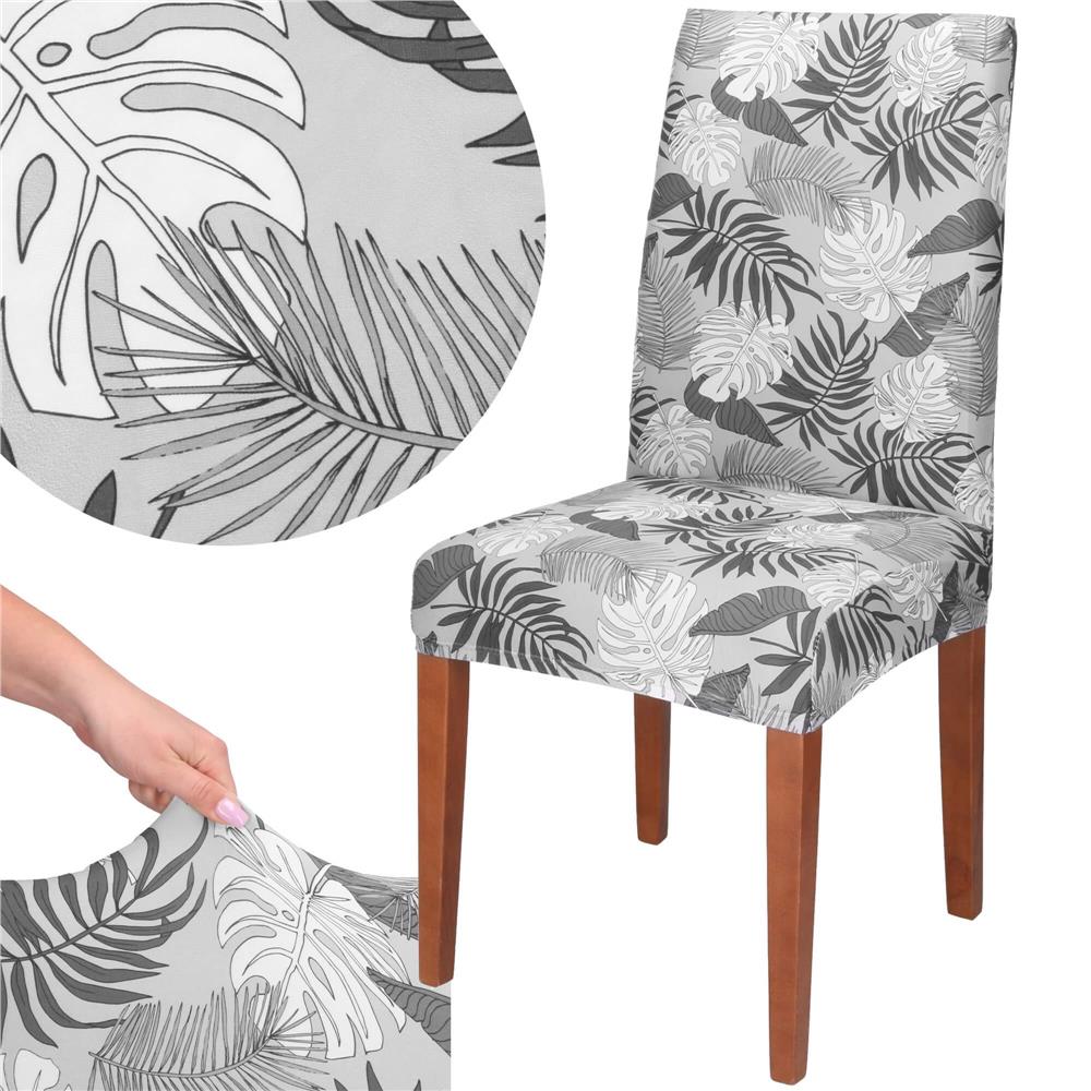 Husa universala pentru scaun, marime universala, poliester si spandex, 38x70cm, gri cu model floral