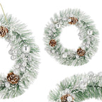 Coronita pentru Craciun, 24 cm, din brad artificial, cu conuri si zapada, verde