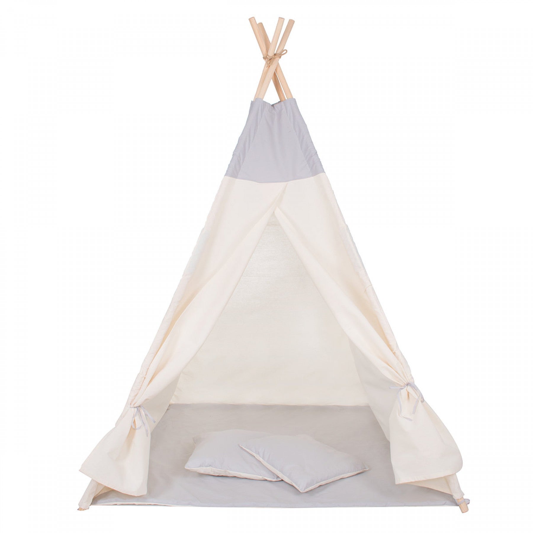 Cort copii  stil indian Teepee Tent cu fereastra, covoras gros si 2 perne, alb gri monocrom