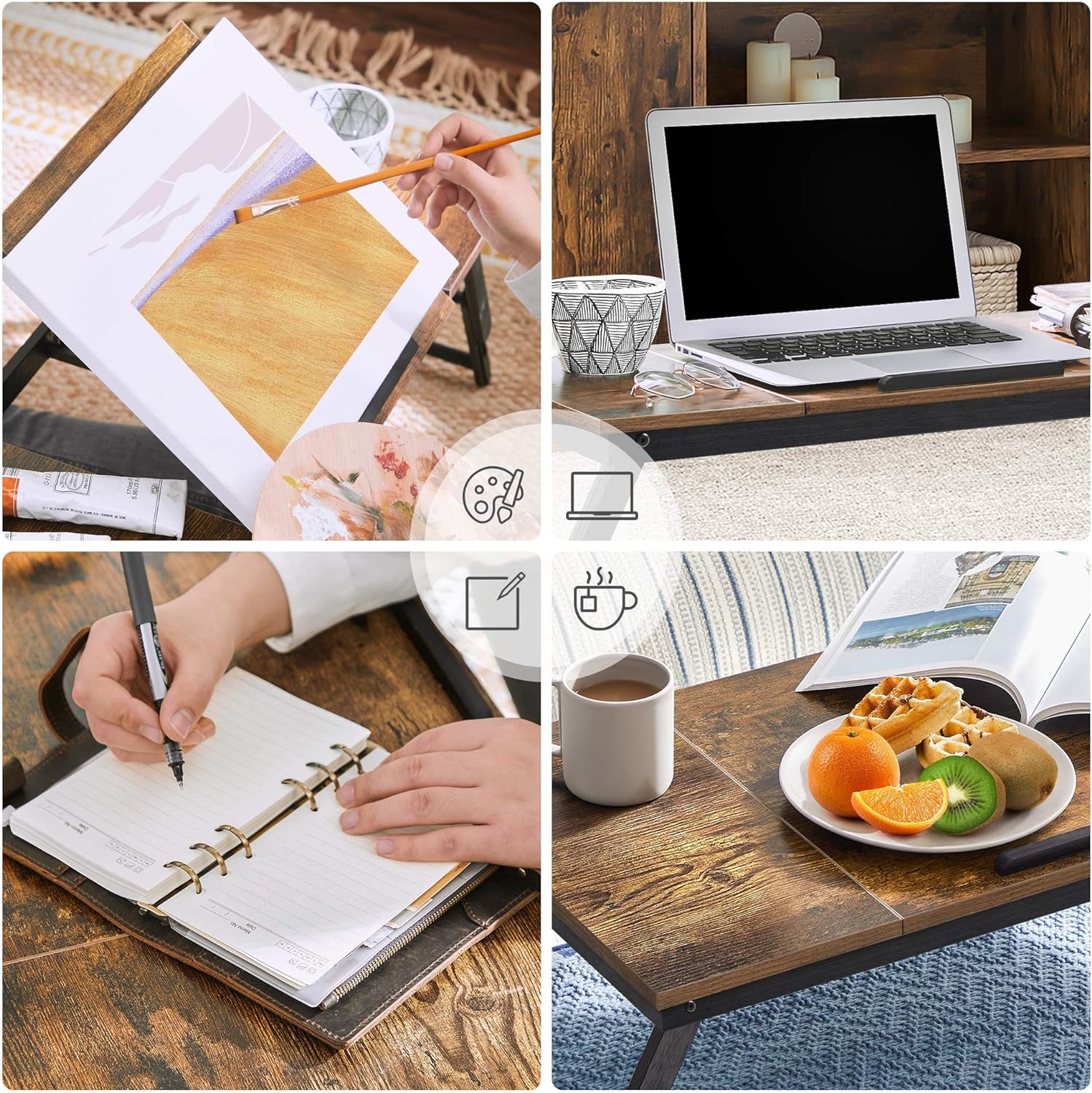 SONGMICS Masa de pat pentru laptop, plabila si reglabila, 71x35x23 cm, maro