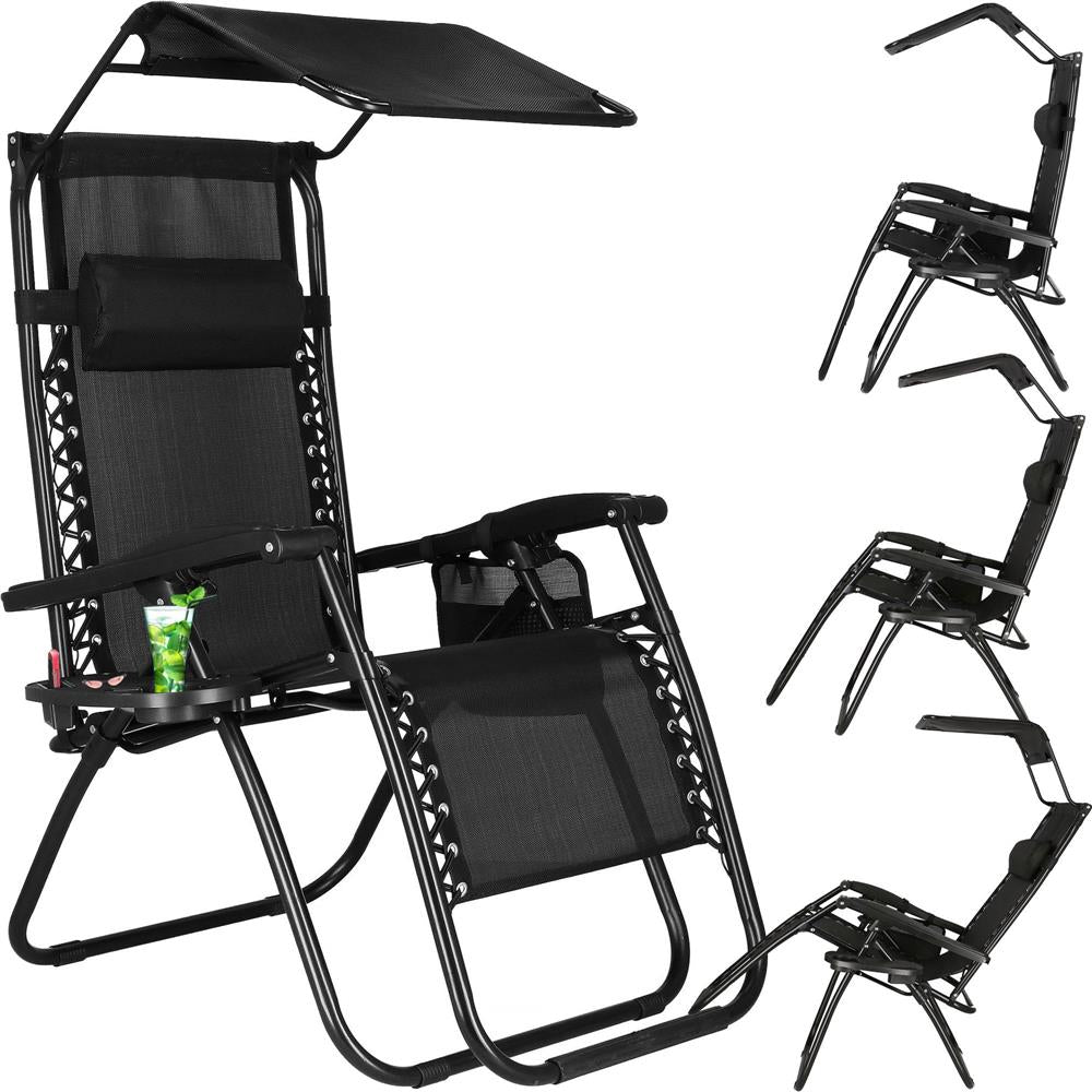 Sezlong pliabil  GC3, Relax Zero Gravity cu parasolar, 175cm, negru