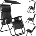 Sezlong pliabil  GC3, Relax Zero Gravity cu parasolar, 175cm, negru
