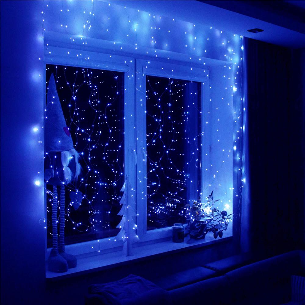 Ghirlanda luminoasa tip perdea 300 LED-uri, 3x3m, pentru interior, alimentare USB, albastru