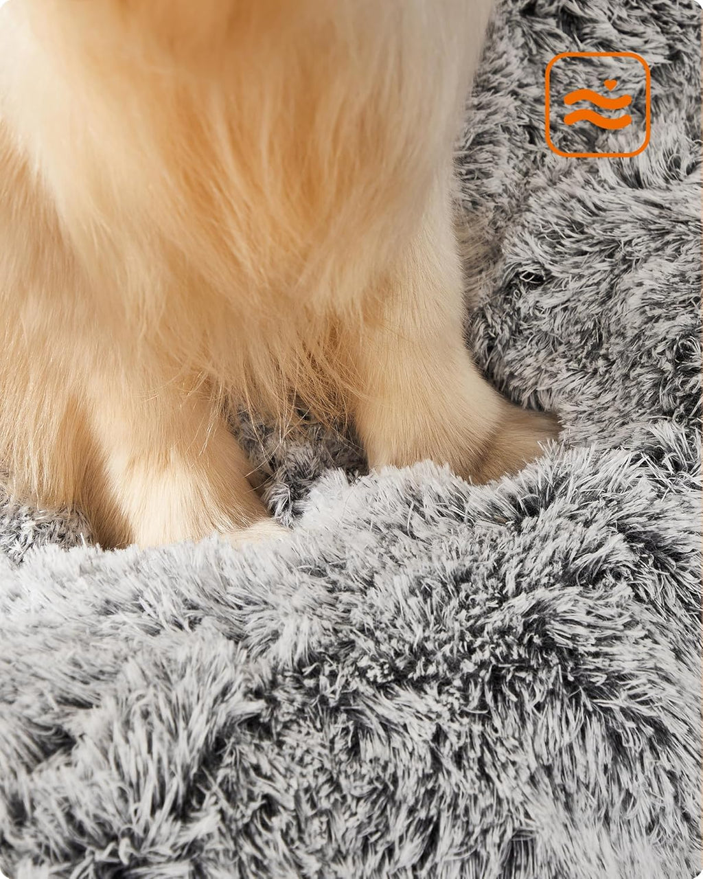 FEANDREA Pat pufos pentru caini de dimensiune mare, captuseala moale cu fir lung, lavabil la masina, 122x74 cm, gri deschis