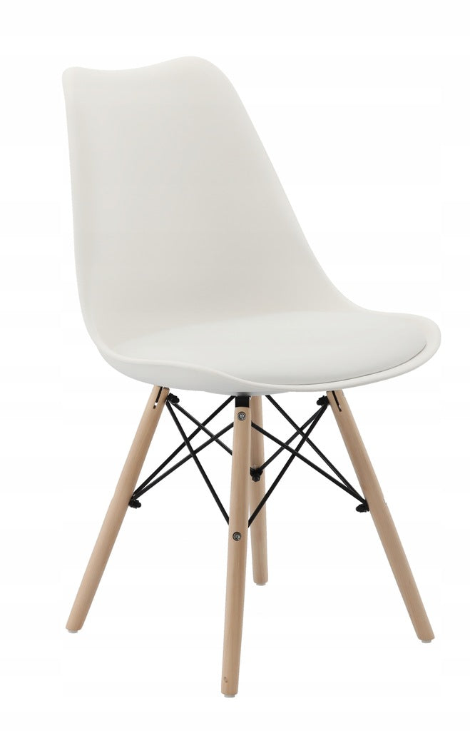 Set 4 scaune de bucatarie, design scandinav modern, sezut cu burete, alb