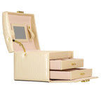 (DL) Cutie depozitare si organizare bijuterii, MDF, piele ecologica si velur, 17,5 x 14 x 12,5cm, crem