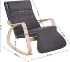 SONGMICS Scaun balansoar din lemn, suport picioare reglabil, maxim 150kg, 67x115x91cm, gri inchis